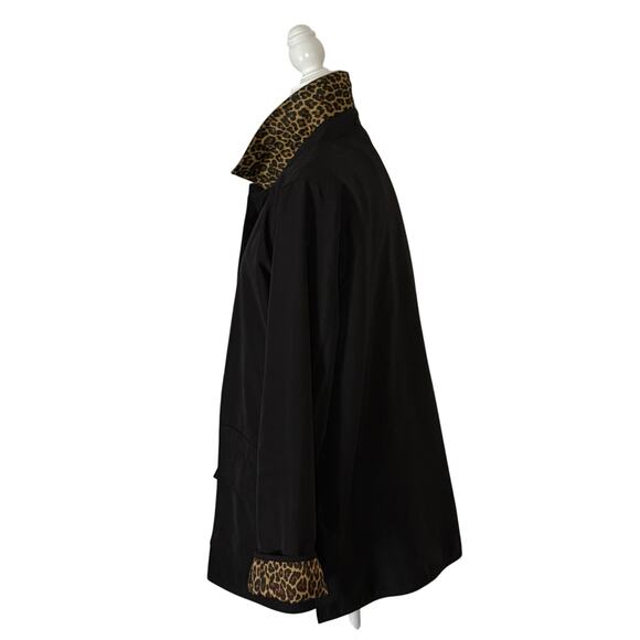 VTG Dennis Basso Nylon Barn Jacket Rain Coat Women's M | Black & Animal Print - Picture 2 of 12